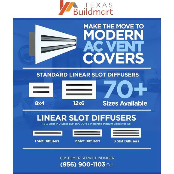 Buildmart Standard Linear Slot Diffuser Modern AC Vent Cover 8" x 4" White Black - Picture 14 of 14